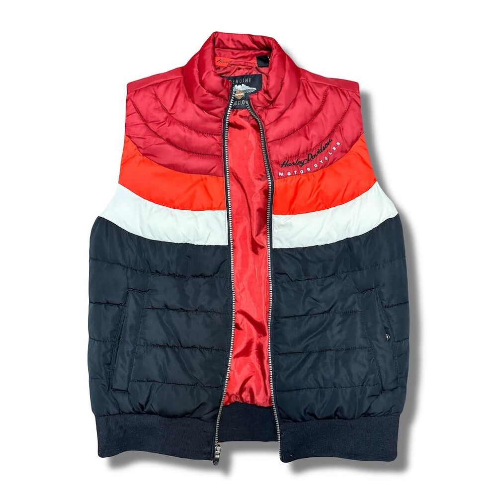 Harley-Davidson Women's XS Striped Puffer Vest Red Casual - Picture 5 of 8